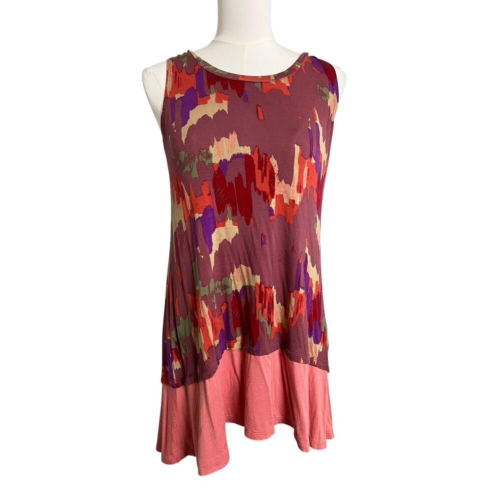LOGO Layers Tank Top Womens Small Multicolor abstract Print Tunic Stretch Mini